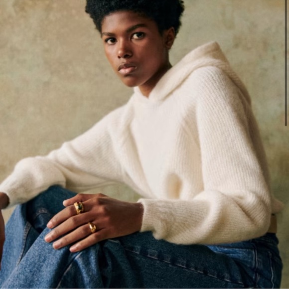 Sézane Laurel Baby Alpaca Knit Hoodie - Cream Women’s Sz S - Picture 2 of 7